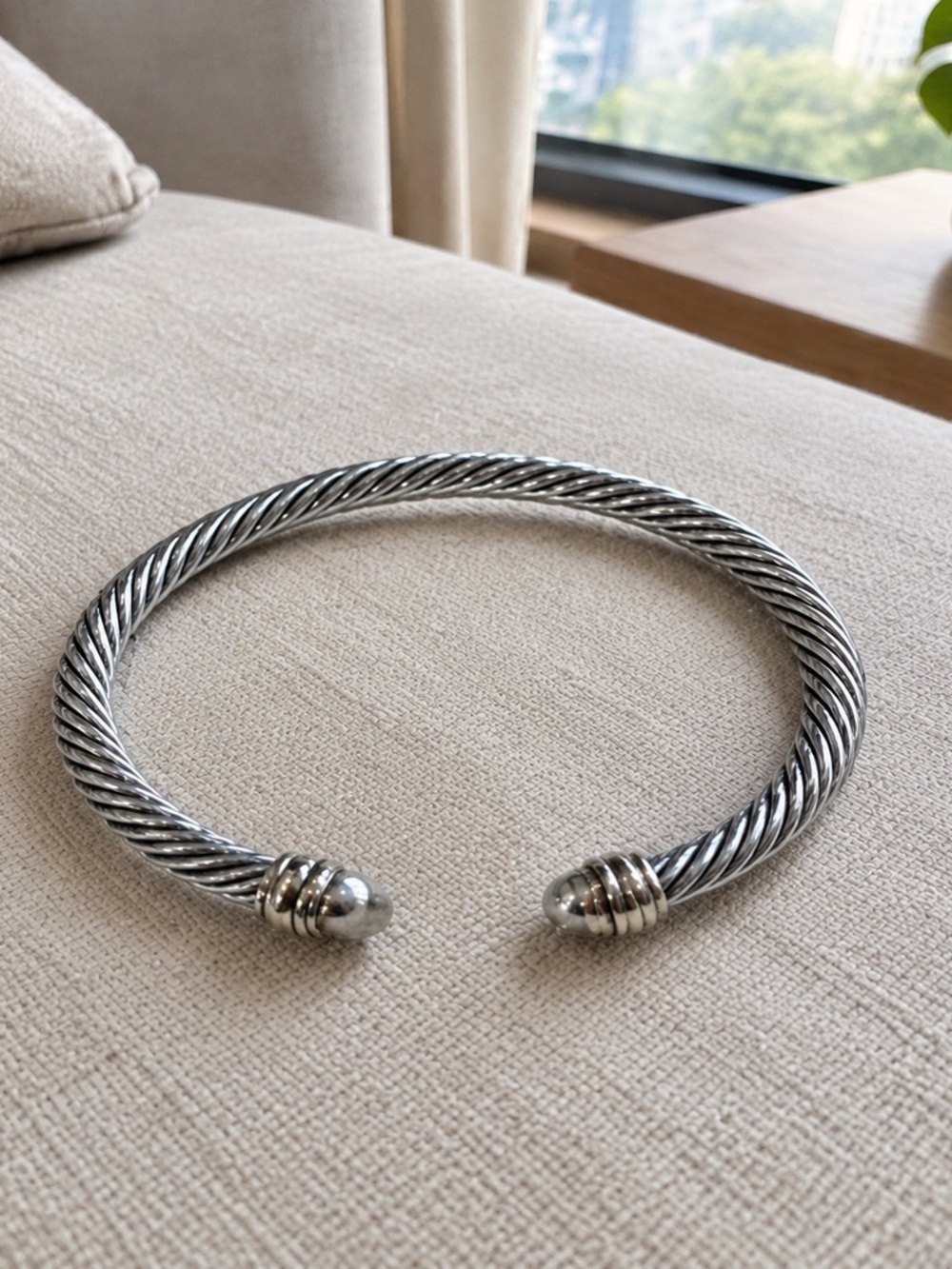 Men's Silver-Tone Twisted Cable Cuff Bracelet